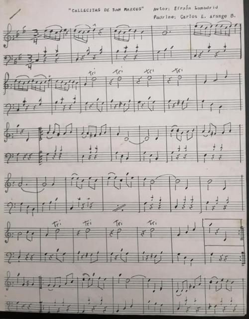 Partitura de la canción que se ha convertido en himno de los marquenses. (Foto: Jordy Marroquin/Colaborador)