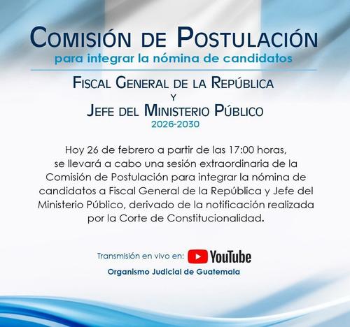 Convocatoria a sesión de la Postuladora. (Foto: Comisión de Postulación MP)