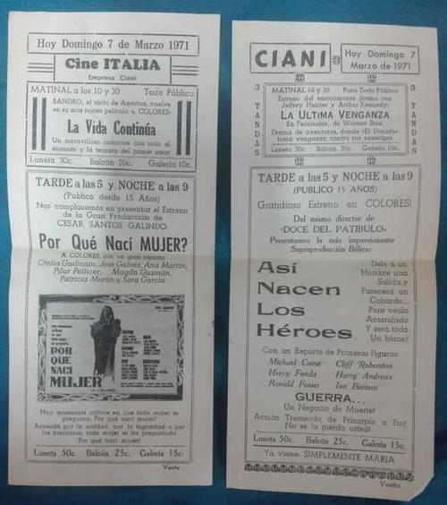 La cartelera del Cine Italia y Teatro Ciani en marzo de 1971. (Foto: Cortesía/Otto Bolaños)