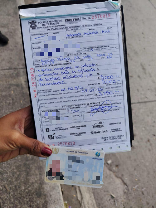 Esta es la multa que se le colocó al conductor bajo efectos del licor. (Foto: PMT)