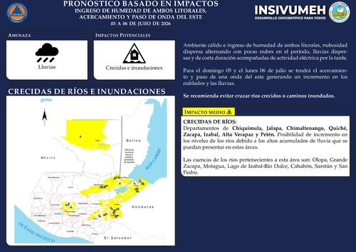 Ríos podrían tener un crecimiento por las lluvias. (Imagen: Insivumeh)