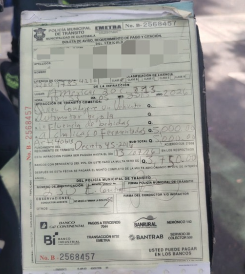 El agente de tránsito a cargo impuso esta multa. (Foto: PMT)