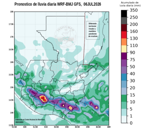 La entidad meteorológica compartió este mapa para ubicar los posibles sectores afectados por el clima. (Foto: Insivumeh)