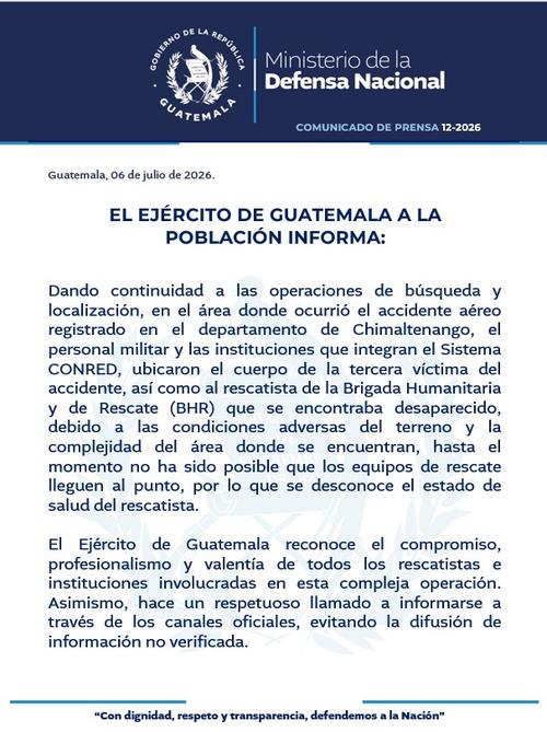 Las autoridades confirmaron que se logró dar con la ubicación del cuerpo de la tercera víctima y con el rescatista. (Imagen: Ejército de Guatemala)