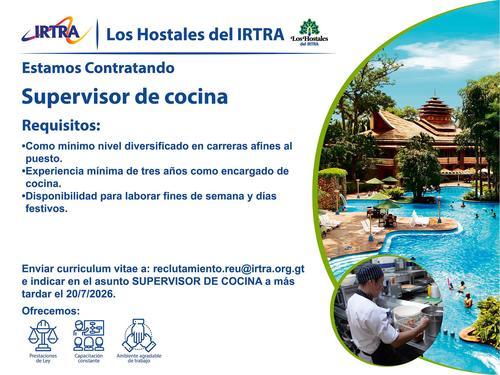 Plaza para Supervisor de Cocina (Foto: Irtra)