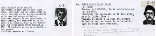 Extractos del Diario Militar en donde se reportan los casos de Jorge Roberto Calvo Barajas y Jorge David Calvo Drago. (Foto: Agencia Ocote)