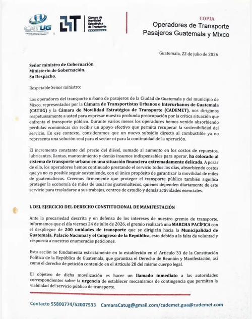 Operadores de transporte de la ciudad de Guatemala y de Mixco anunciaron el recorrido en caravana de 200 buses. (Imagen: Redes sociales)