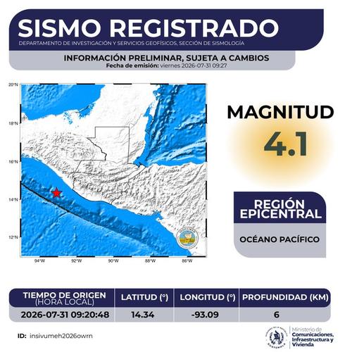 Este es el segundo sismo del día. (Foto: Insivumeh)