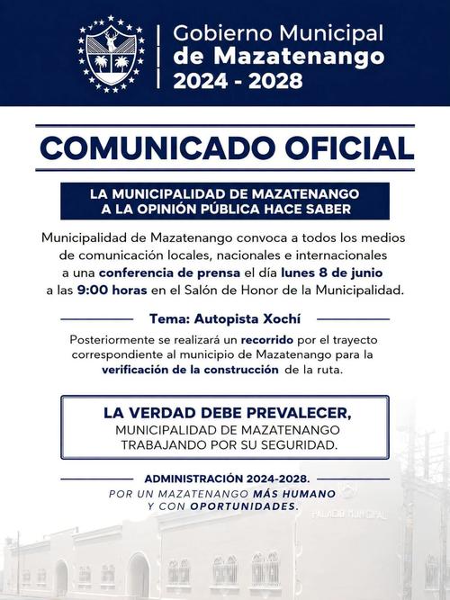 Convocatoria emitida por la Municipalidad de Mazatenango para la conferencia de prensa. (Foto: redes sociales)