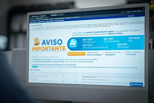 Aviso de la SAT sobre la disponibilidad de varios formularios en la Agencia Virtual. (Foto: SAT/Soy502)