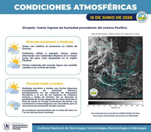 No se descartan tormentas locales fuertes y lluvias de corta duración en algunos sectores de la Franja Transversal del Norte. (Imagen: Insivumeh)