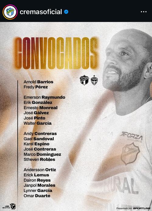 Lista de los 20 convocados de los cremas para enfrentar a Malacateco. (Foto: CFC)