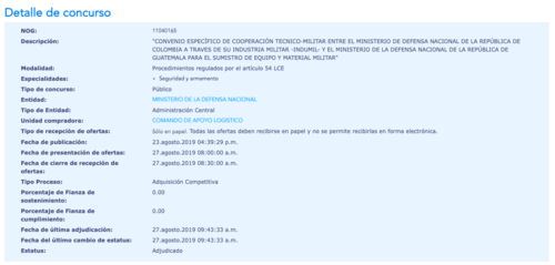 En 2019, Guatemala adquirió armas a Colombia. (Foto: Guatecompras)