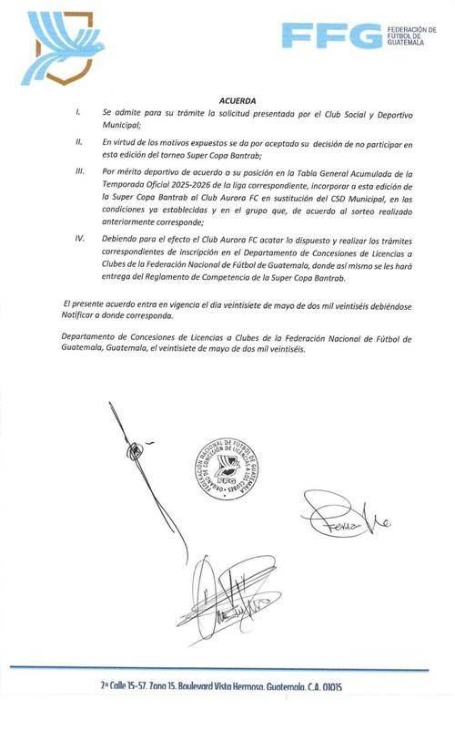 El documento donde se confirma la ausencia de los rojos en el torneo. (Foto: redes sociales)
