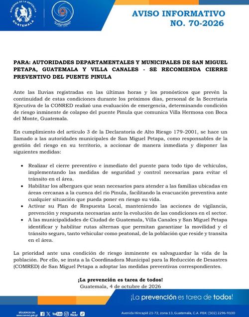 La entidad determinó un riesgo inminente de colapso. (Imagen: CONRED)