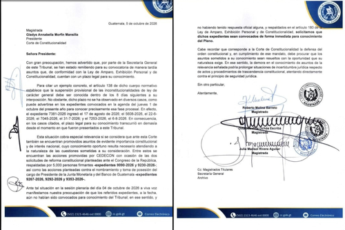 Carta dirigida a la presidenta Annabella Morfín por los magistrados Barreto, Rivera y Ochoa. (Foto: Cortesía)