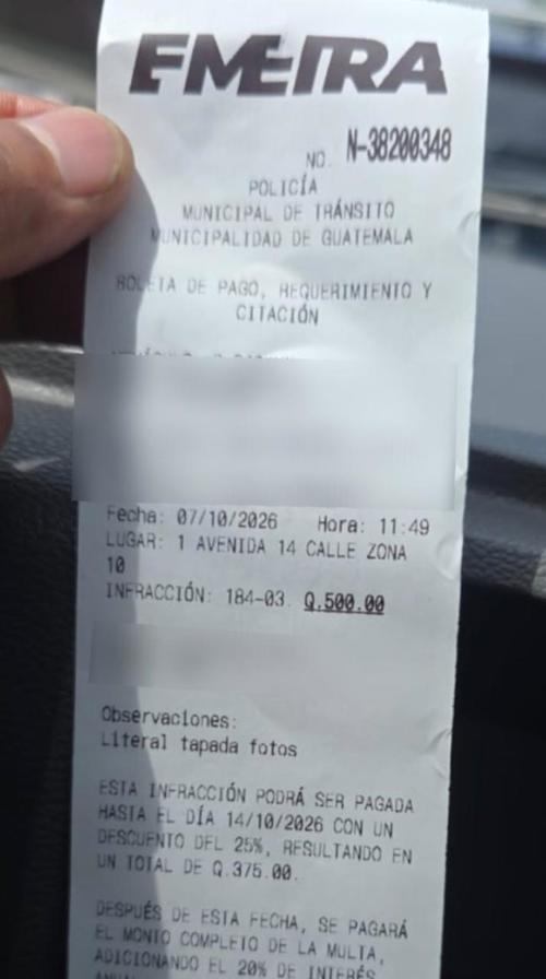 Esta fue la multa impuesta por los agentes de tránsito. (Foto: PMT)