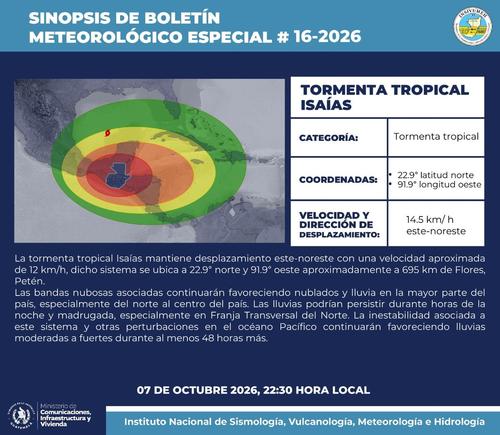 El Insivumeh recomienda mantener atención a las condiciones del tiempo ante posibles emergencias. (Imagen: Insivumeh)