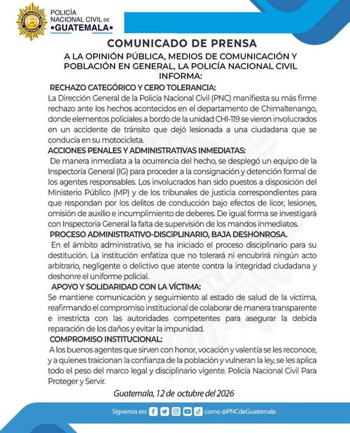 Comunicado emitido por la PNC. (Foto: PNC)