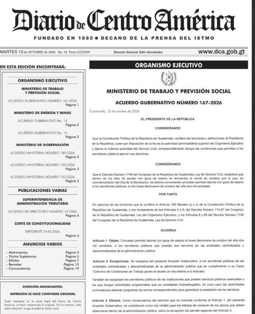 Acuerdo publicado en el Diario de Centroamérica. (Foto: DCA)