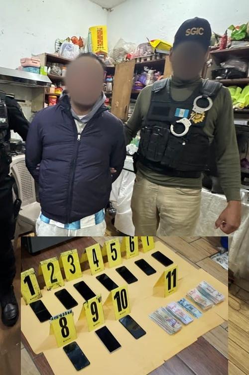 Durante el operativo fueron incautados Q20 mil 750 y 10 celulares. (Foto: PNC)