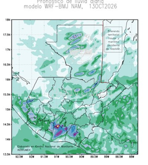 Mapa de lluvias en el país. (Foto: Insivumeh)
