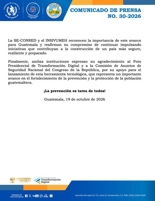 Comunicado emitido por Conred. (Foto: Conred)