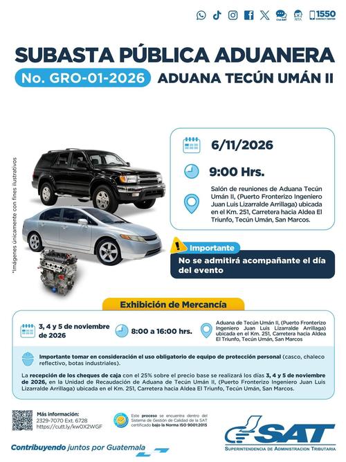 La SAT realizará una nueva subasta de autos. (Foto: SAT)