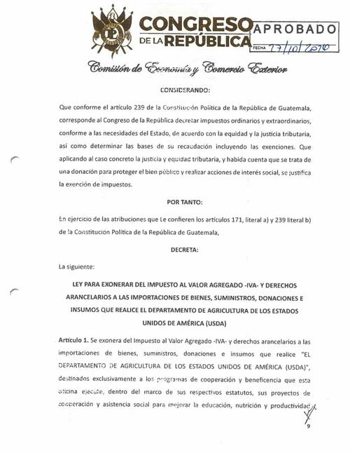 La ley exonera del IVA y de derechos arancelarios las importaciones que realice el USDA. (Imagen: captura de pantalla)