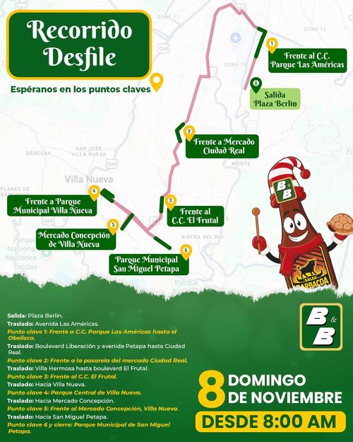 Recorrido oficial del Desfile Navideño B&B 2026. (Imagen: Productos B&B)