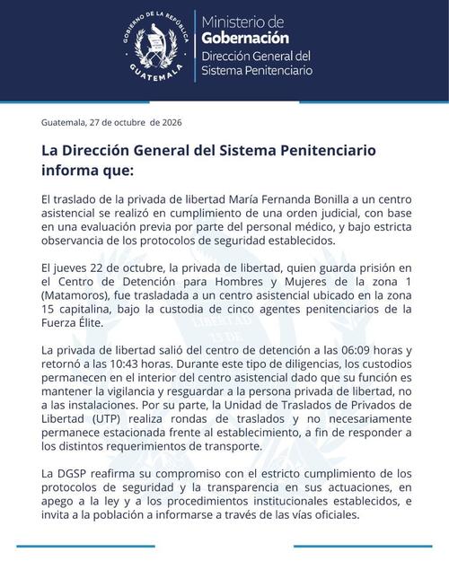 Cinco agentes penitenciarios de la Fuerza Élite estuvieron a cargo de su custodia. (Imagen: DGSP)