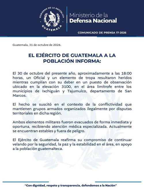 Ambos militares se encuentran estables y fuera de peligro. (Imagen: Ministerio de la Defensa)