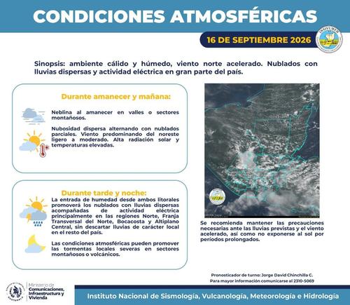 Se esperan lluvias dispersas en varias regiones del país. (Imagen: Insivumeh)
