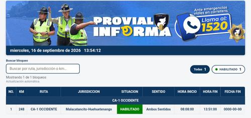 Ya no se reportan bloqueos este miércoles. (Imagen: Provial)