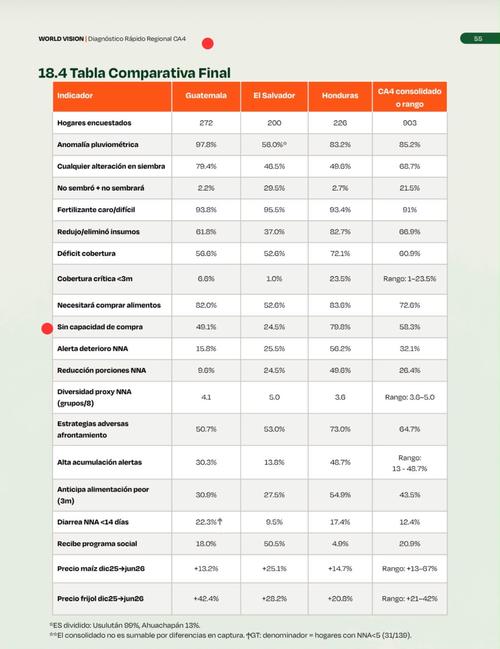 World Vision realizó en junio de 2026 un diagnóstico con 698 hogares rurales agrícolas de Guatemala, El Salvador y Honduras. (Imagen: World Visión)