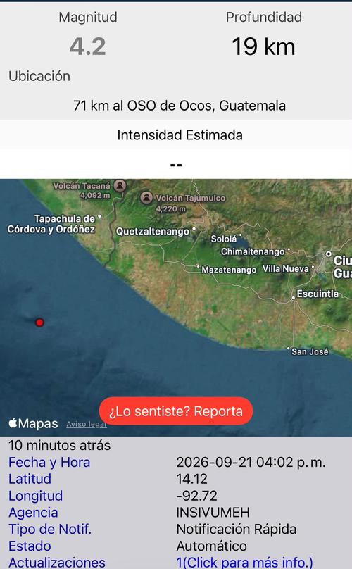 El temblor pudo ser más sensible para la población de San Marcos. (Foto: Insivumeh)