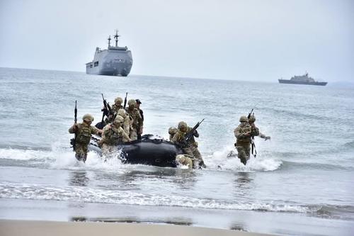 Marinos guatemaltecos participan en el desembarco en Playa Salinas. (Foto: Ejército de Guatemala)