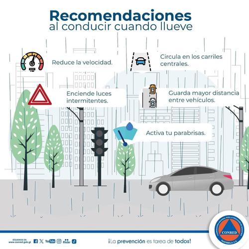 Estas son las recomendaciones para conducir bajo la lluvia. (Foto: Conred)