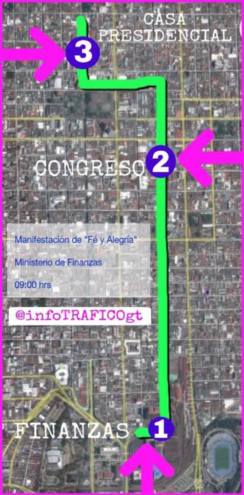 Este es el recorrido de la marcha que realizan los profesores de las escuelas Fe y Alegría. (Imagen: Amilcar Montejo)