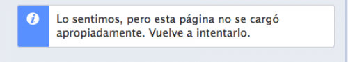 Facebook marca error al intentar ingresar a una página.