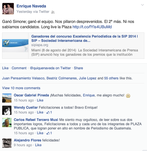 Plaza Pública se congratula por el éxito obtenido en el certamen de la SIP que les concedió dos premios.