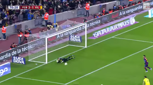 Neymar falla el penal en el arco de Sergio Asenjo. (Foto: Tomada de YouTube).