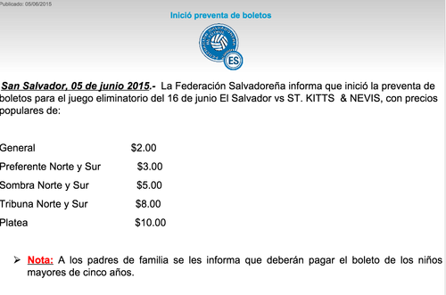Tomado de la página oficial de Federación de Fútbol de El Salvador.