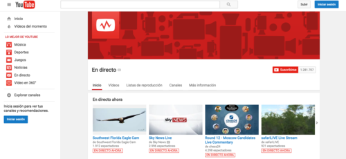 YouTube posee un canal donde publica todas las transmisiones en vivo del momento