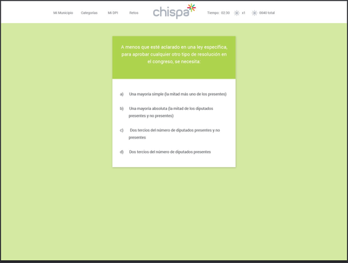 Este es el modelo de cuestionarios que utiliza "Chispa" y que debe ser resuelto por los usuarios.