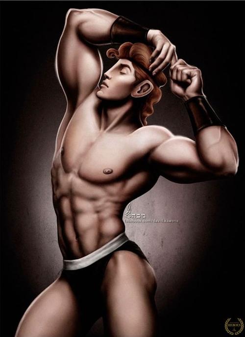 Hércules luce sus músculos para deleite de las chicas. (Ilustración: David Kawena/DeviantArt)