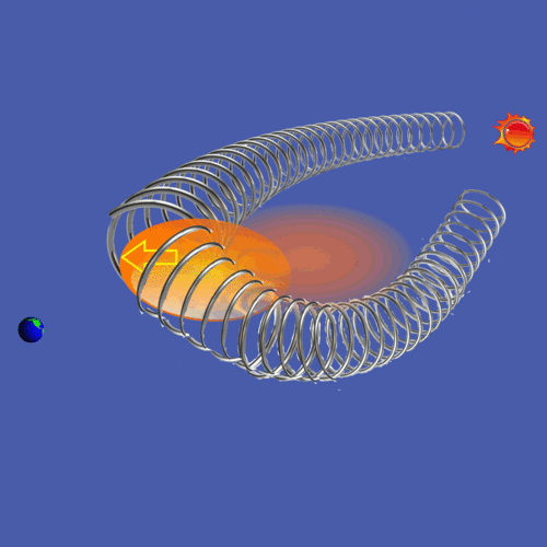 Un filamento de material solar denso frío se movió hacia la eyección de masa coronal que llevó una gran cantidad de materia solar y luego se dirigió al espacio cercanoa la tierra . (Foto: Janet Kozyra/ NASA)