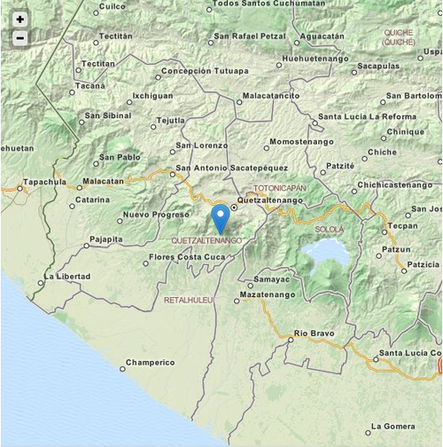 Ubicación del volcán Santiaguito.