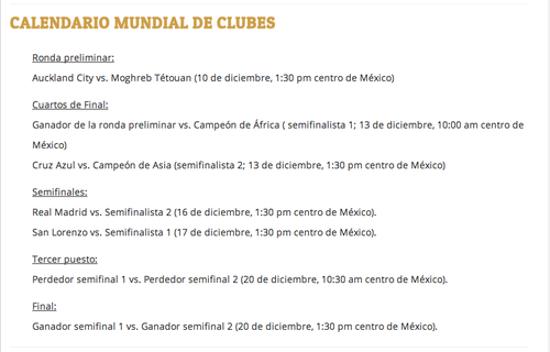 Calendario Mundial de clubes 2014