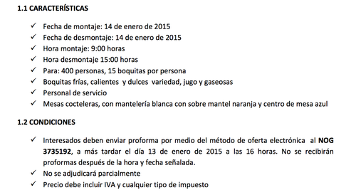 Las características para el "coffee break" eran muy específicas y pedían que se instalaran manteles naranjas y centros de mesa azules.